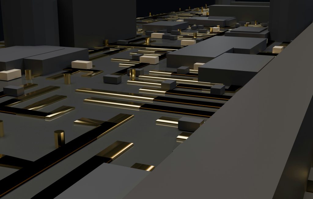 Abstract dark geometric landscape representing connected strategic intelligence